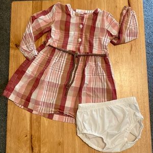 Plaid Dress with Cord Belt - Size 18M